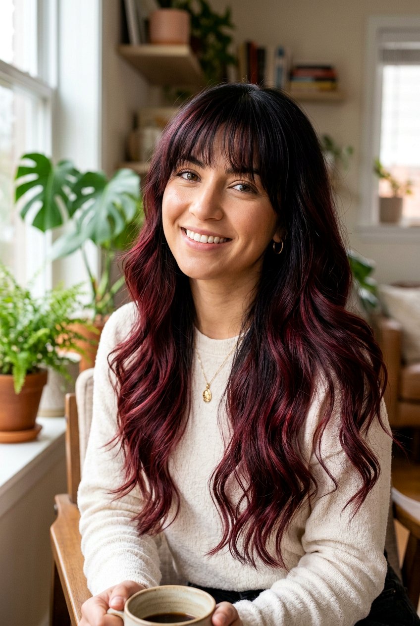 Maroon Balayage On Dark Hair With Bangs - 20 maroon balayage on dark hair - 20 maroon balayage on dark hair