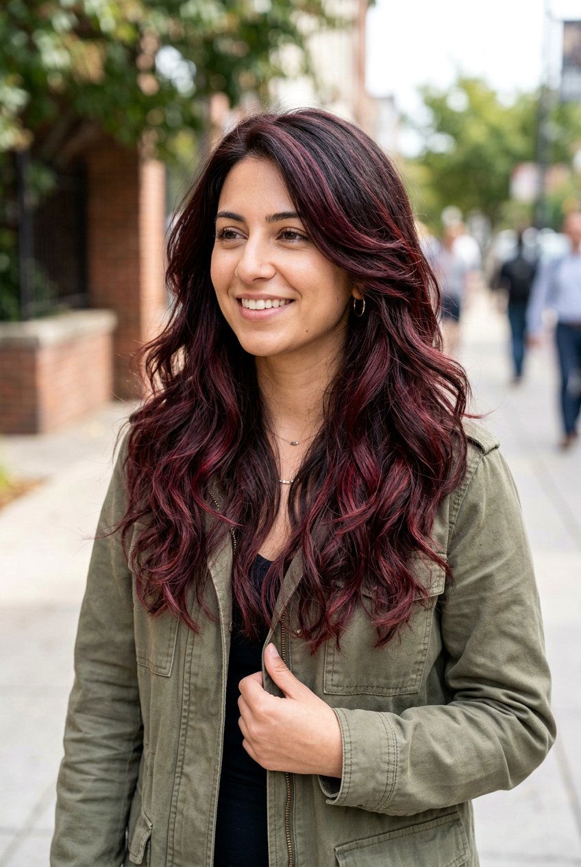 Maroon Balayage On Layered Dark Hair - 20 maroon balayage on dark hair - 20 maroon balayage on dark hair