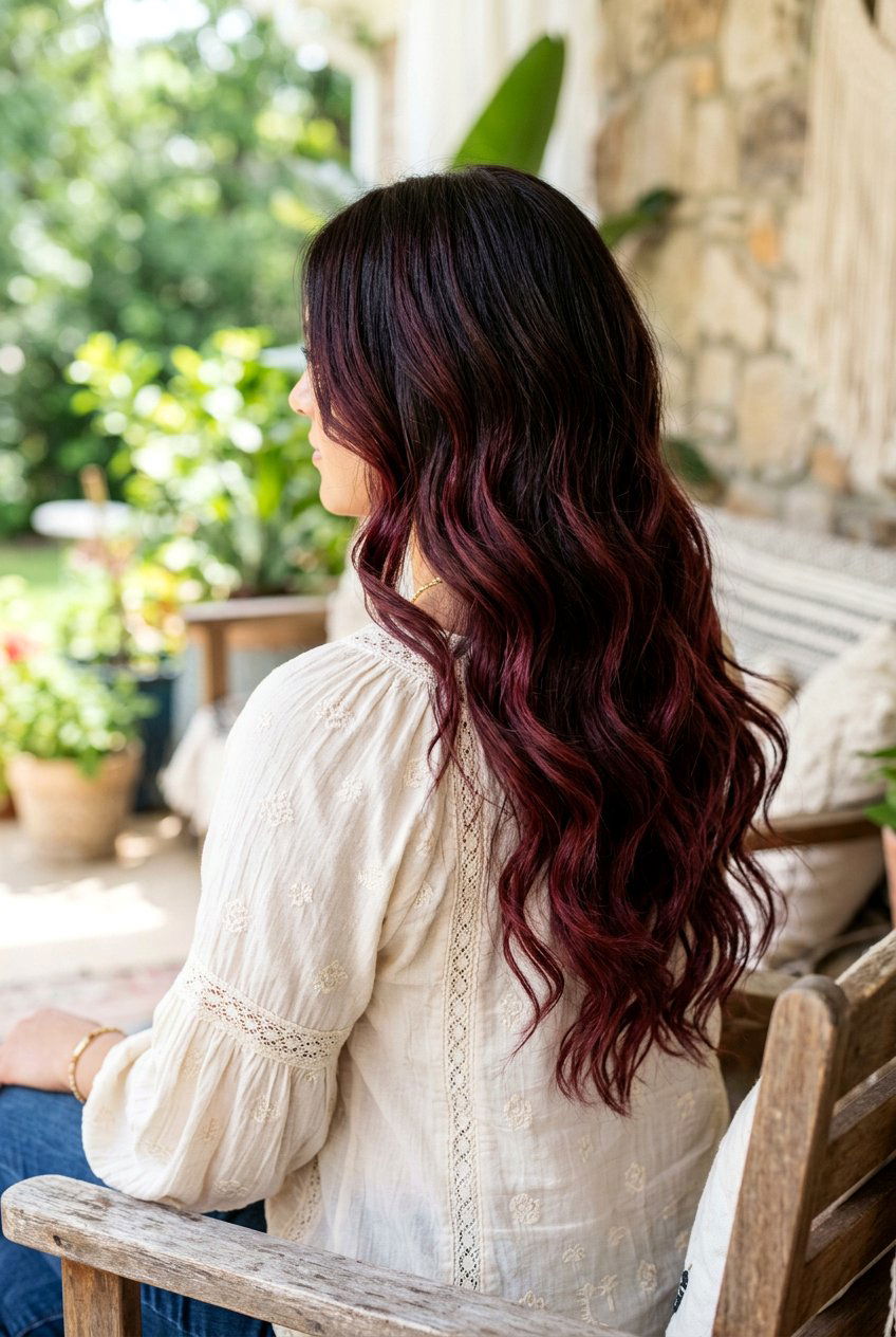 Maroon Balayage On Long Wavy Dark Hair - 20 maroon balayage on dark hair - 20 maroon balayage on dark hair