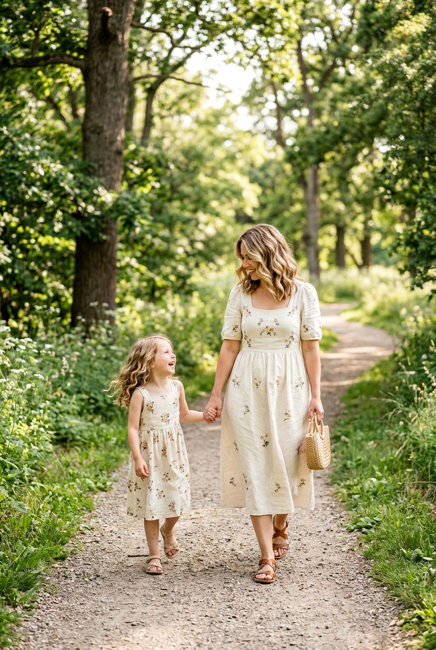 Matching Soft Waves For Mom And Daughter In Family Photos - 20 family session hairstyles - 20 family session hairstyles