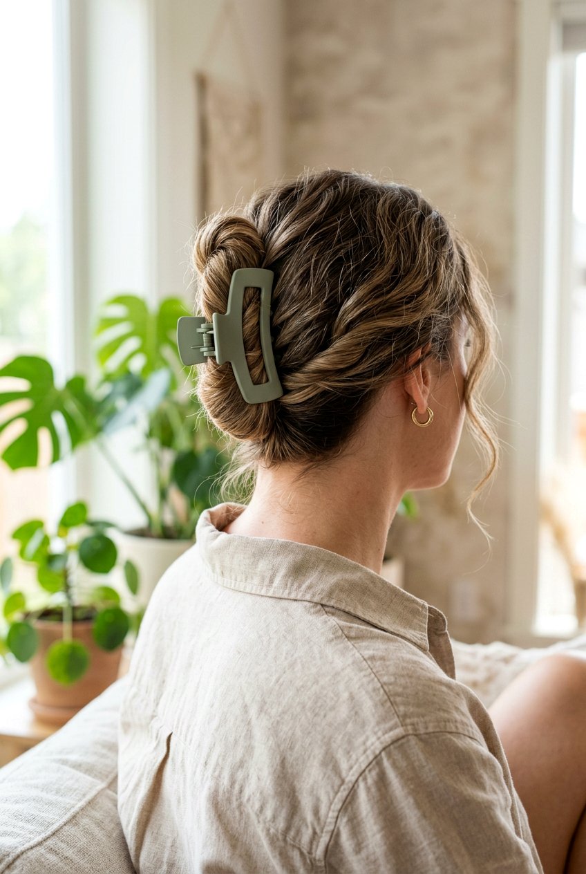 Matte Claw Clip Updo - 20 easy claw clip hairstyles for medium hair - 20 easy claw clip hairstyles for medium hair