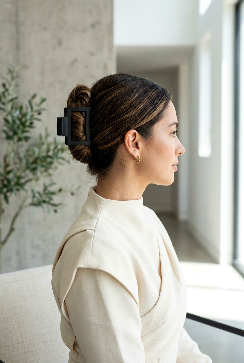 Matte Square Clip - 20 messy claw clip updo for medium hair - 20 messy claw clip updo for medium hair