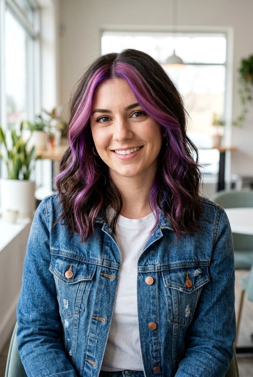 Mauve Money Piece On Brunette Hair - 20 mauve balayage on brunette hair - 20 mauve balayage on brunette hair