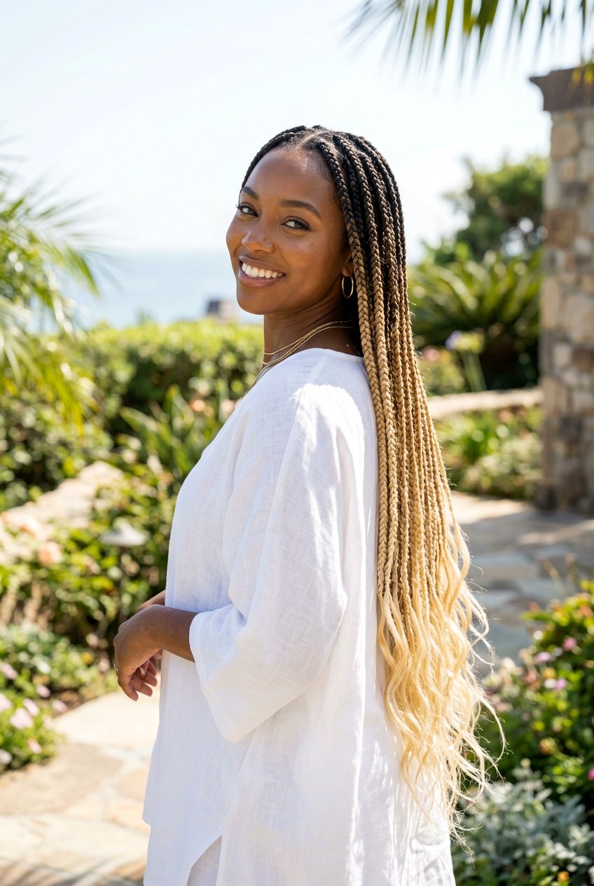 Medium Box Braids with Blonde Ombre Tips - 20 protective styles for long natural hair - 20 protective styles for long natural hair