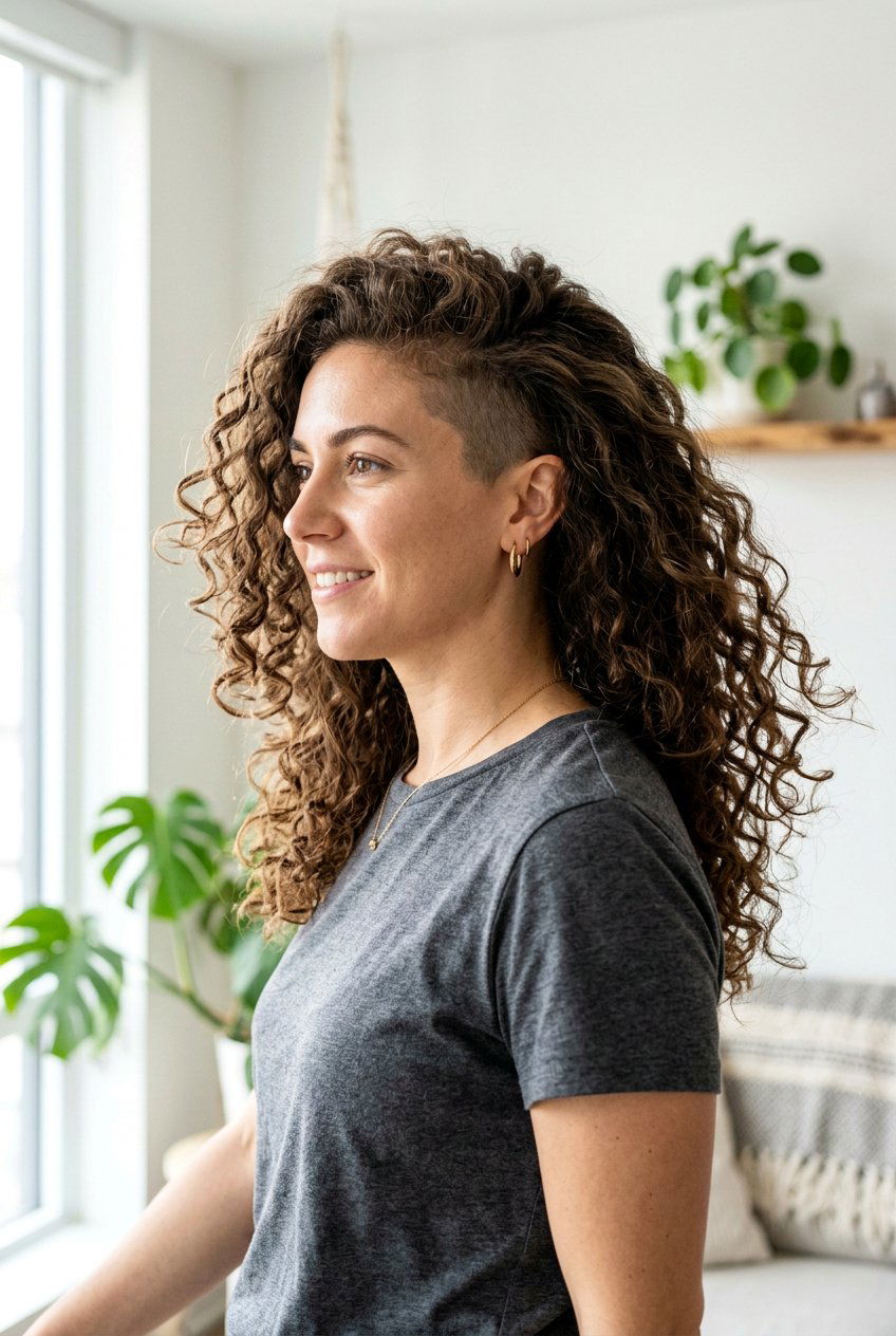 Medium Curly Hair with Undercut - 20 undercut curls hairstyle for women - 20 undercut curls hairstyle for women