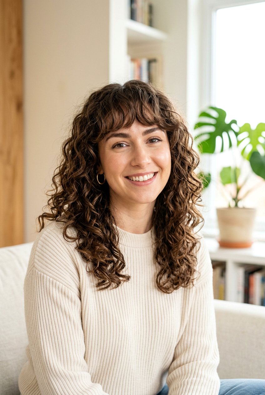 Medium Curly Haircut With Soft Fringe - 20 curly fringe haircut women - 20 curly fringe haircut women