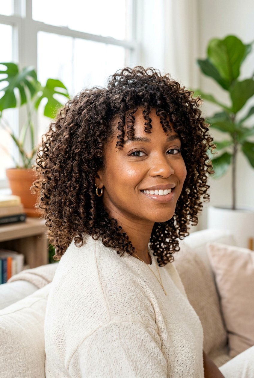 Medium Curly Haircut with Defined Layers - 20 salon haircut ideas for medium hair - 20 salon haircut ideas for medium hair