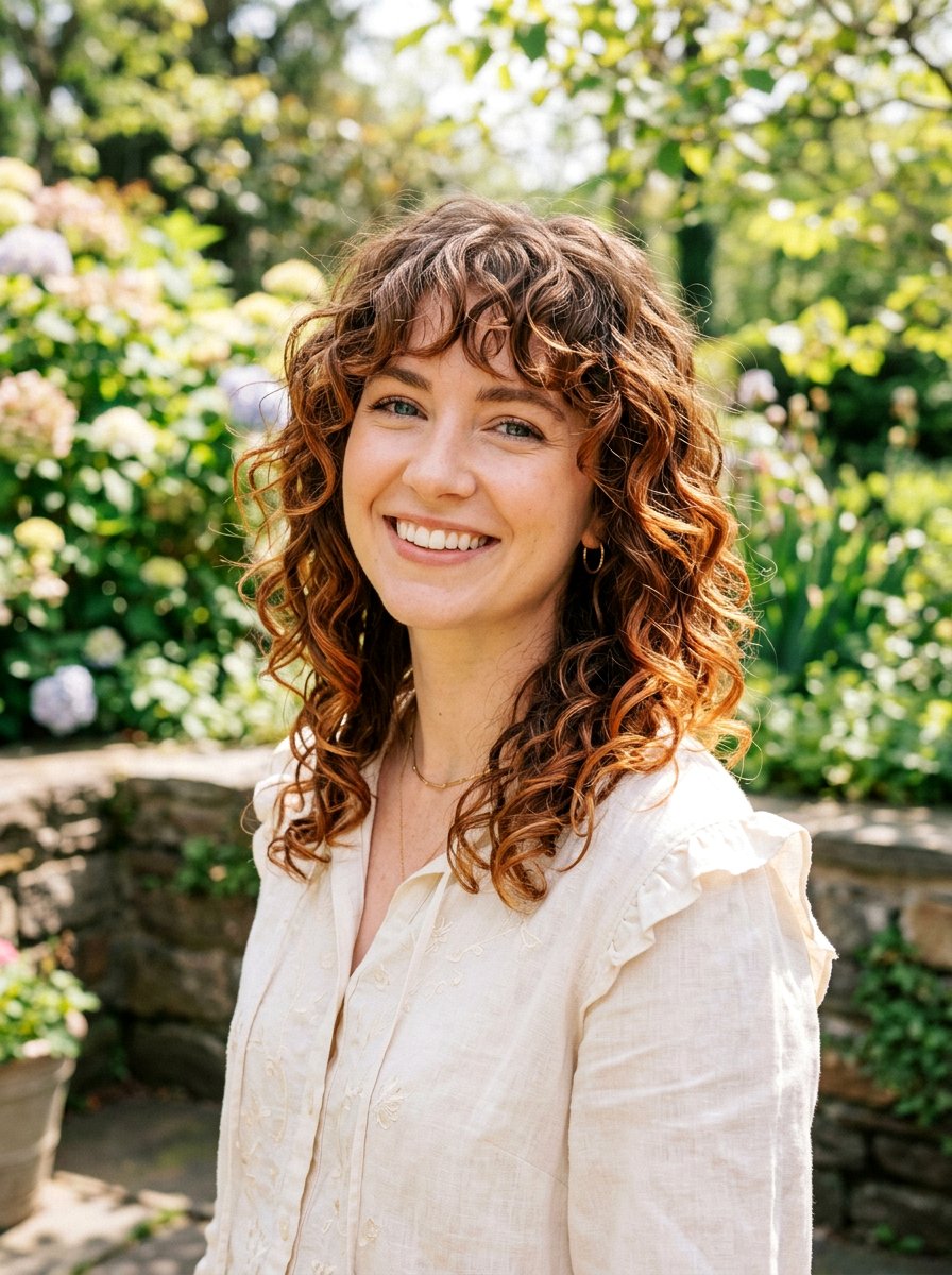 Medium Curly Shag With Copper Balayage - 20 copper balayage for curly shag - 20 copper balayage for curly shag