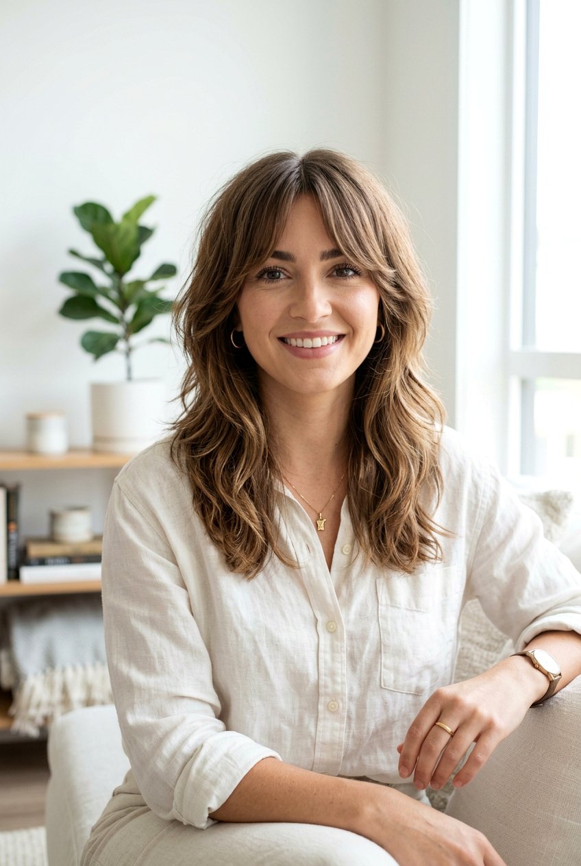 Medium Feather Cut With Curtain Bangs - 20 feather cut for medium hair - 20 feather cut for medium hair