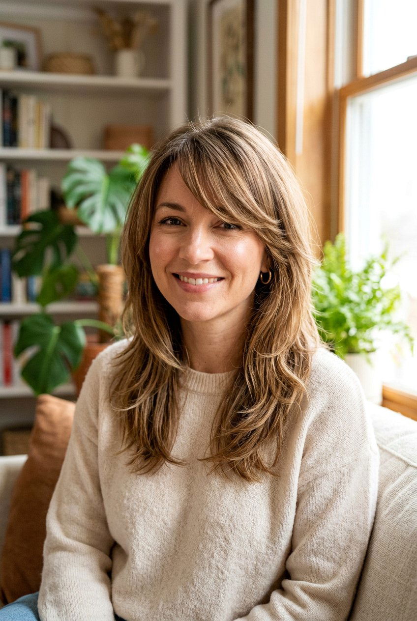 Medium Feather Cut With Side Bangs - 20 feather cut for medium hair - 20 feather cut for medium hair