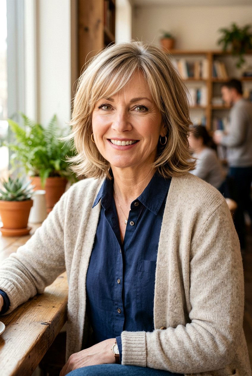 Medium Feathered Bob With Side Fringe - 20 medium haircut for women over 50 with bangs - 20 medium haircut for women over 50 with bangs