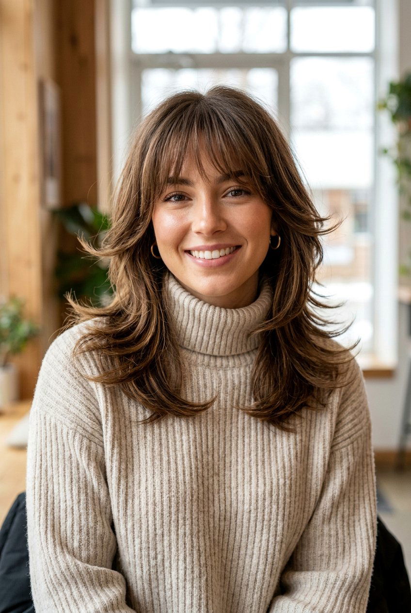 Medium Feathered Cut With Wispy Bangs - 20 low maintenance haircut for women with bangs - 20 low maintenance haircut for women with bangs