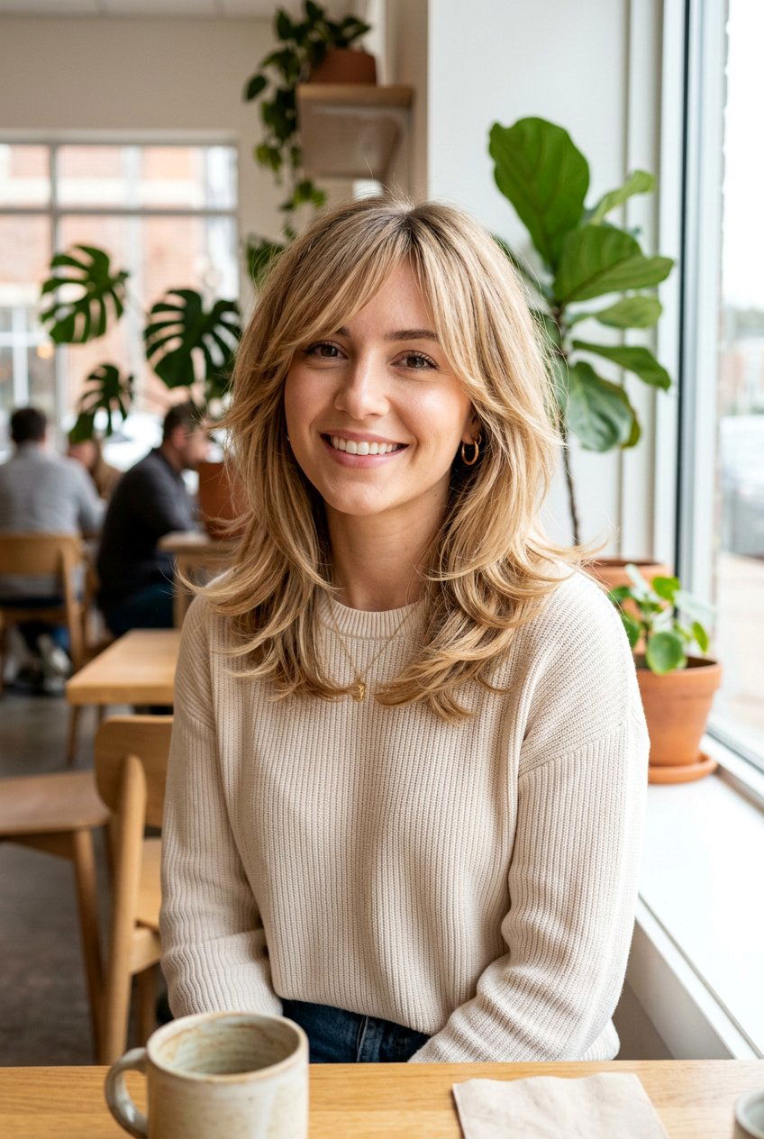 Medium Feathered Haircut With Side Fringe - 20 medium haircut with side fringe - 20 medium haircut with side fringe