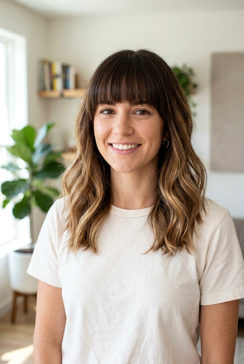 Medium Hair With Blunt Bangs And Balayage - 20 medium hair with blunt bangs - 20 medium hair with blunt bangs