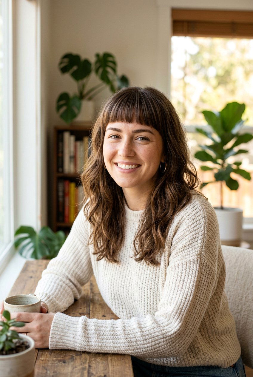 Medium Hair With Blunt Bangs And Low Maintenance Styling - 20 medium hair with blunt bangs - 20 medium hair with blunt bangs