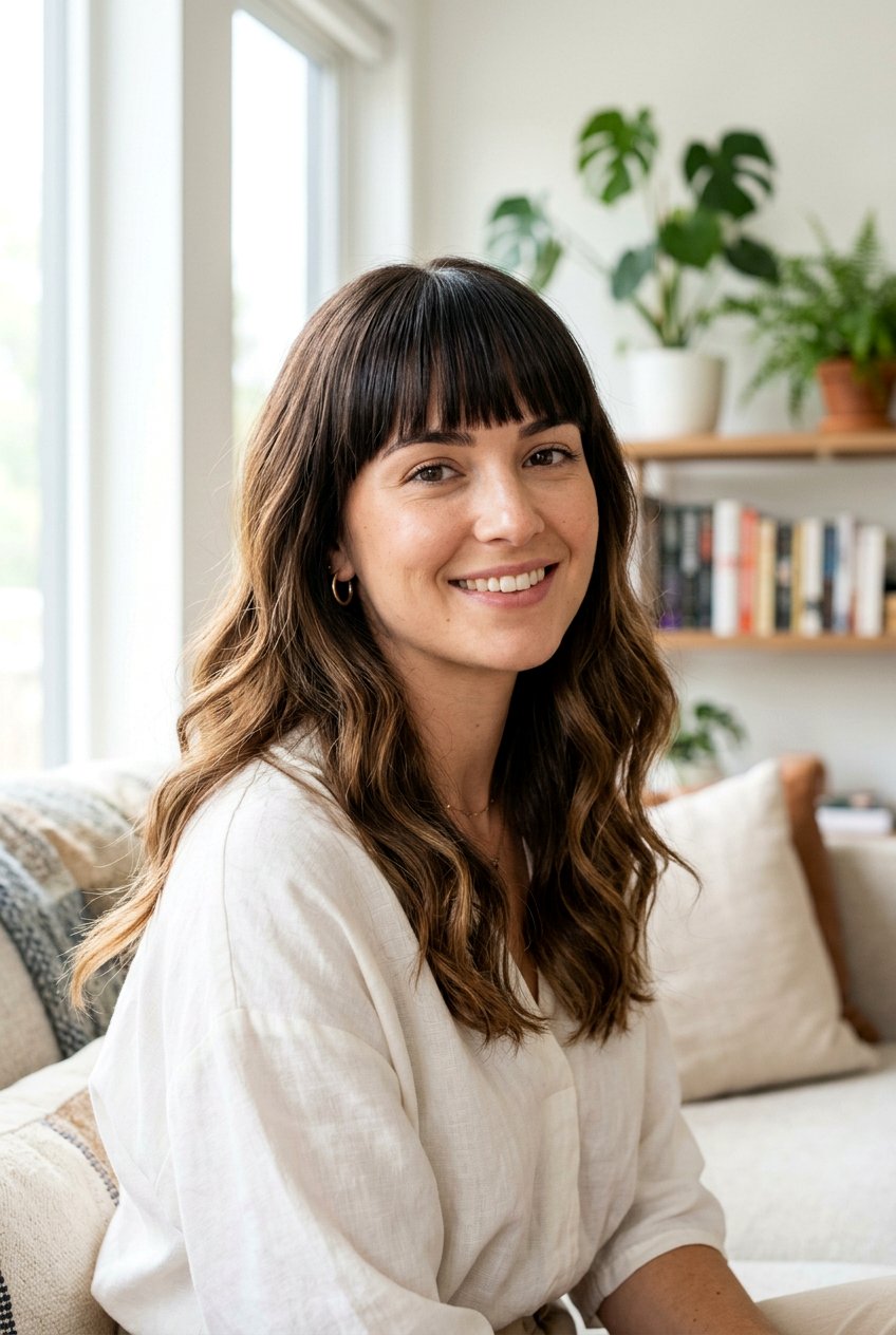 Medium Hair With Blunt Bangs And Soft Waves - 20 medium hair with blunt bangs - 20 medium hair with blunt bangs