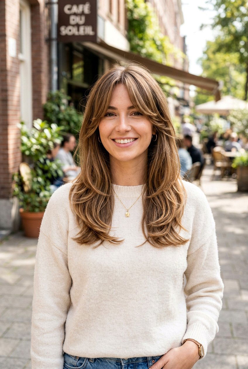 Medium Invisible Layer Haircut With Curtain Bangs - 20 medium haircut with invisible layers - 20 medium haircut with invisible layers