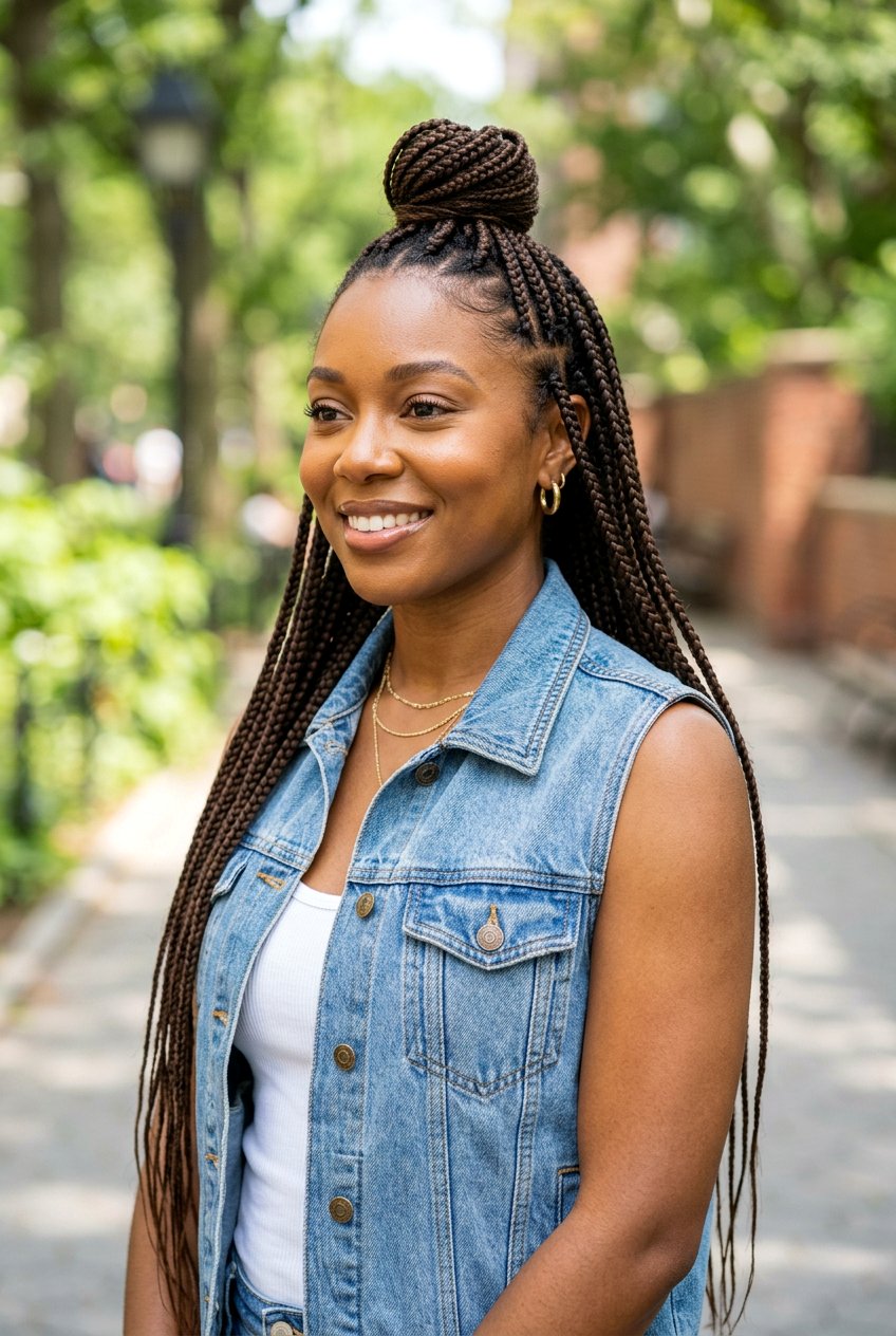 Medium Knotless Braids - 20 low maintenance braid styles for black women - 20 low maintenance braid styles for black women