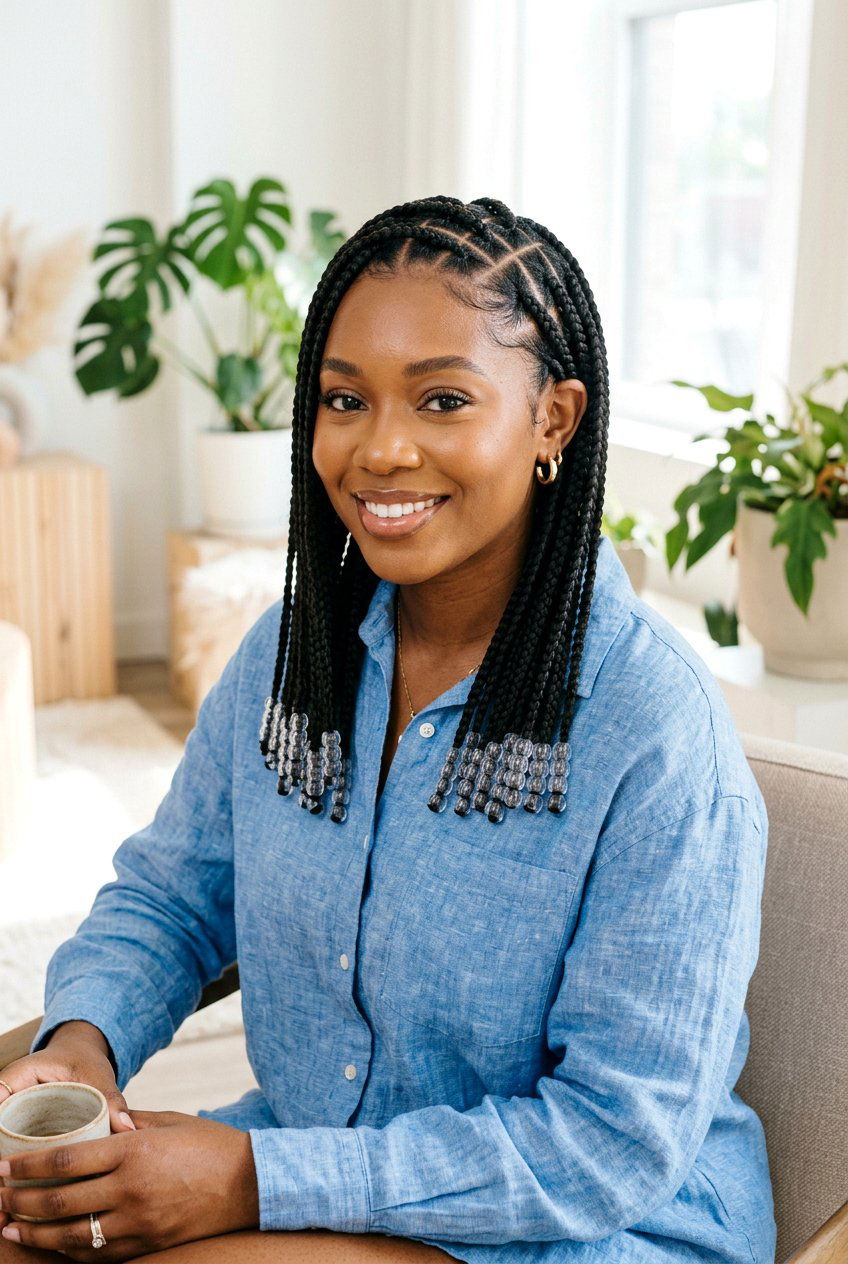 Medium Knotless Braids With Clear Beads - 20 medium knotless braids with beads - 20 medium knotless braids with beads