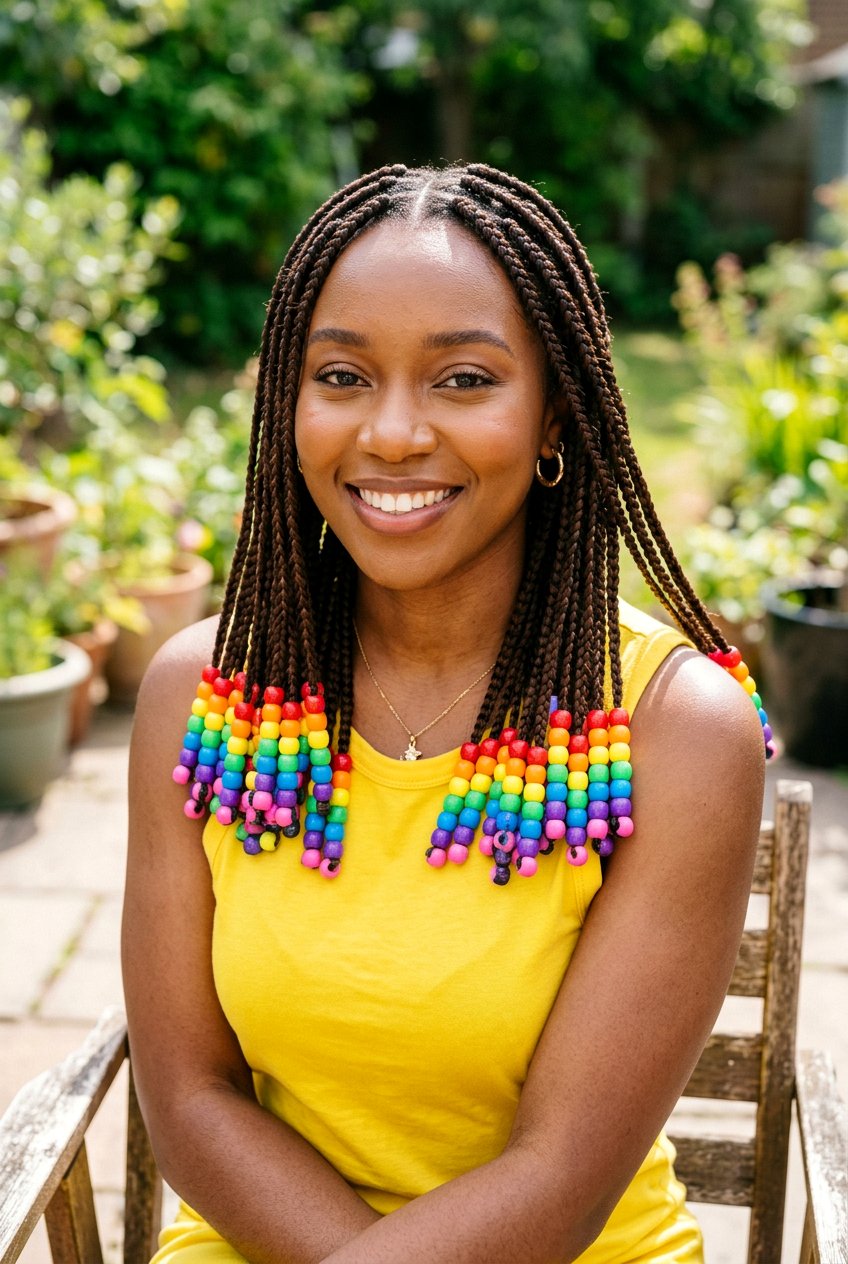 Medium Knotless Braids With Colorful Beads - 20 medium knotless braids with beads - 20 medium knotless braids with beads