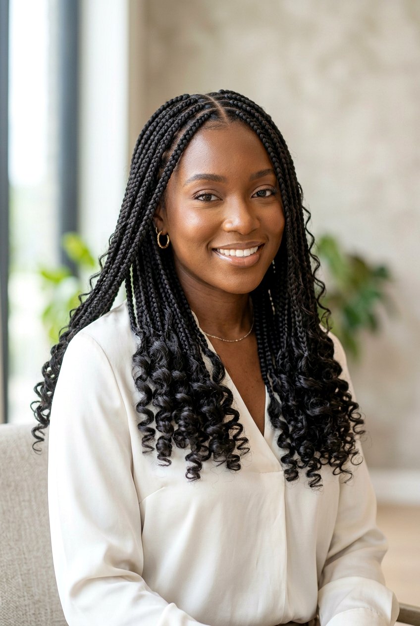 Medium Knotless Braids With Curly Ends - 20 medium knotless braids styles - 20 medium knotless braids styles