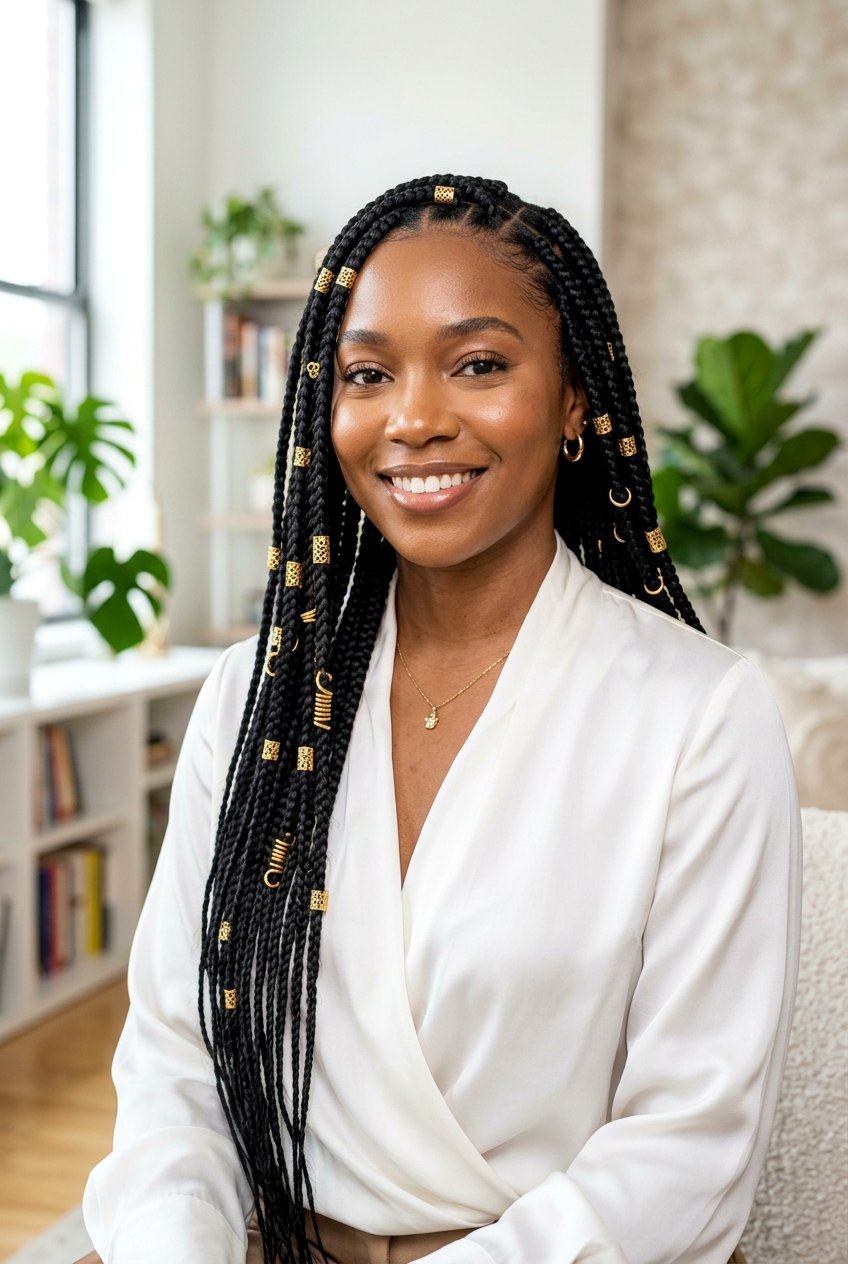 Medium Knotless Braids With Gold Beads - 20 medium knotless braids with beads - 20 medium knotless braids with beads