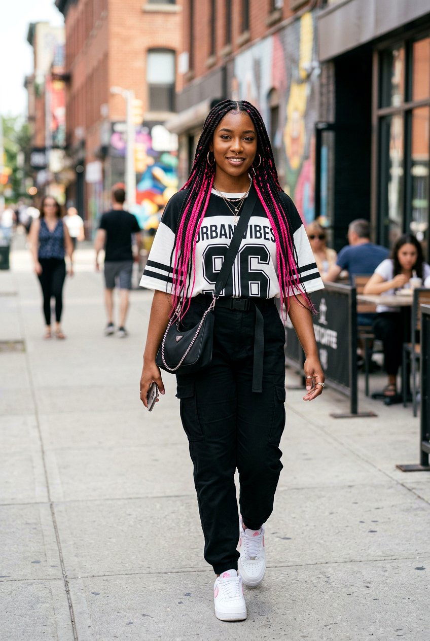 Medium Knotless Braids With Pink Highlights - 20 medium knotless braids styles - 20 medium knotless braids styles