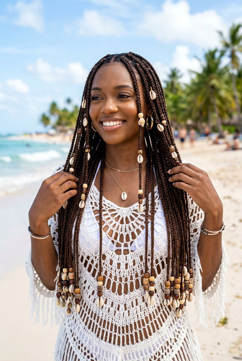 Medium Knotless Braids With Shell Beads - 20 medium knotless braids with beads - 20 medium knotless braids with beads