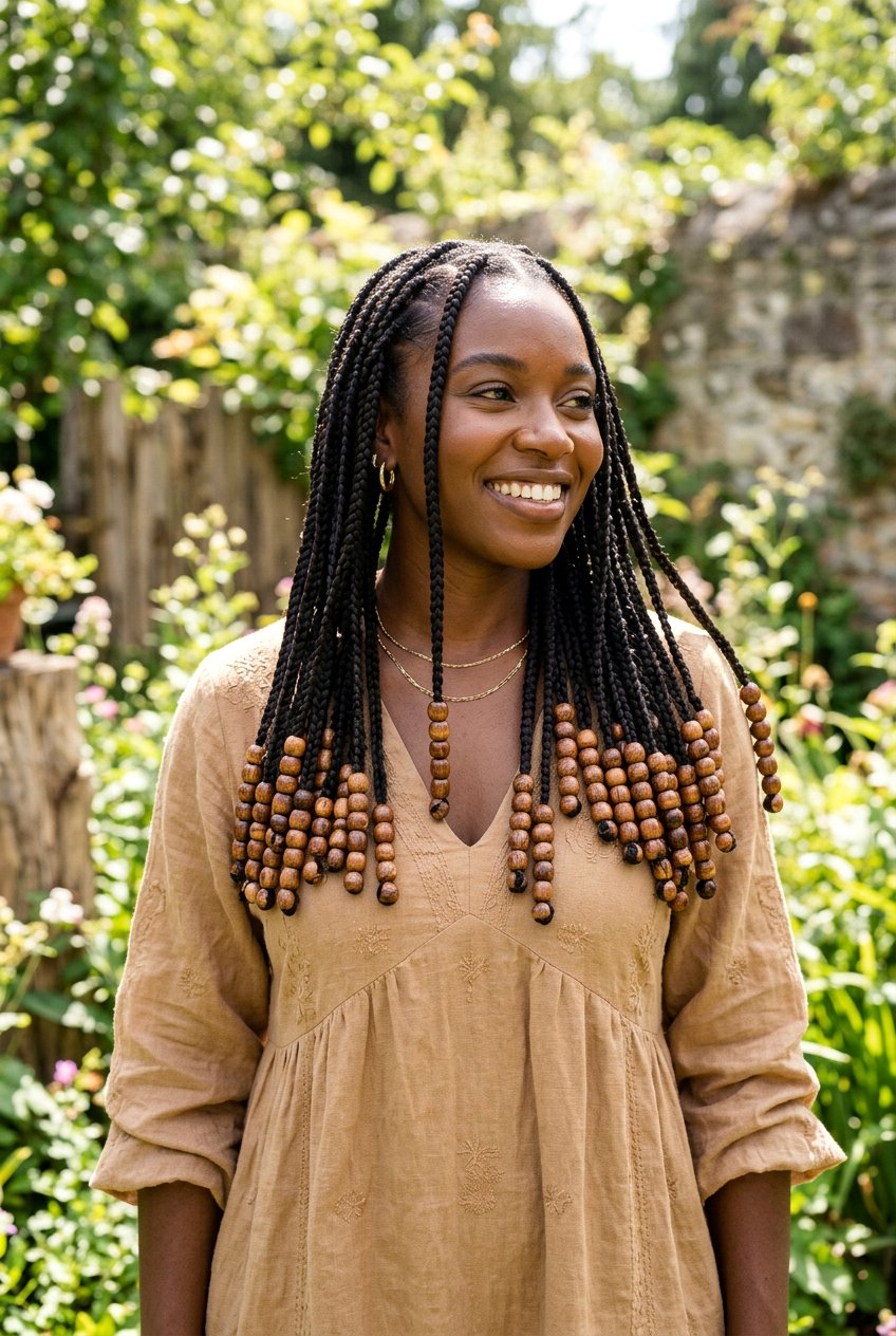 Medium Knotless Braids With Wooden Beads - 20 medium knotless braids with beads - 20 medium knotless braids with beads