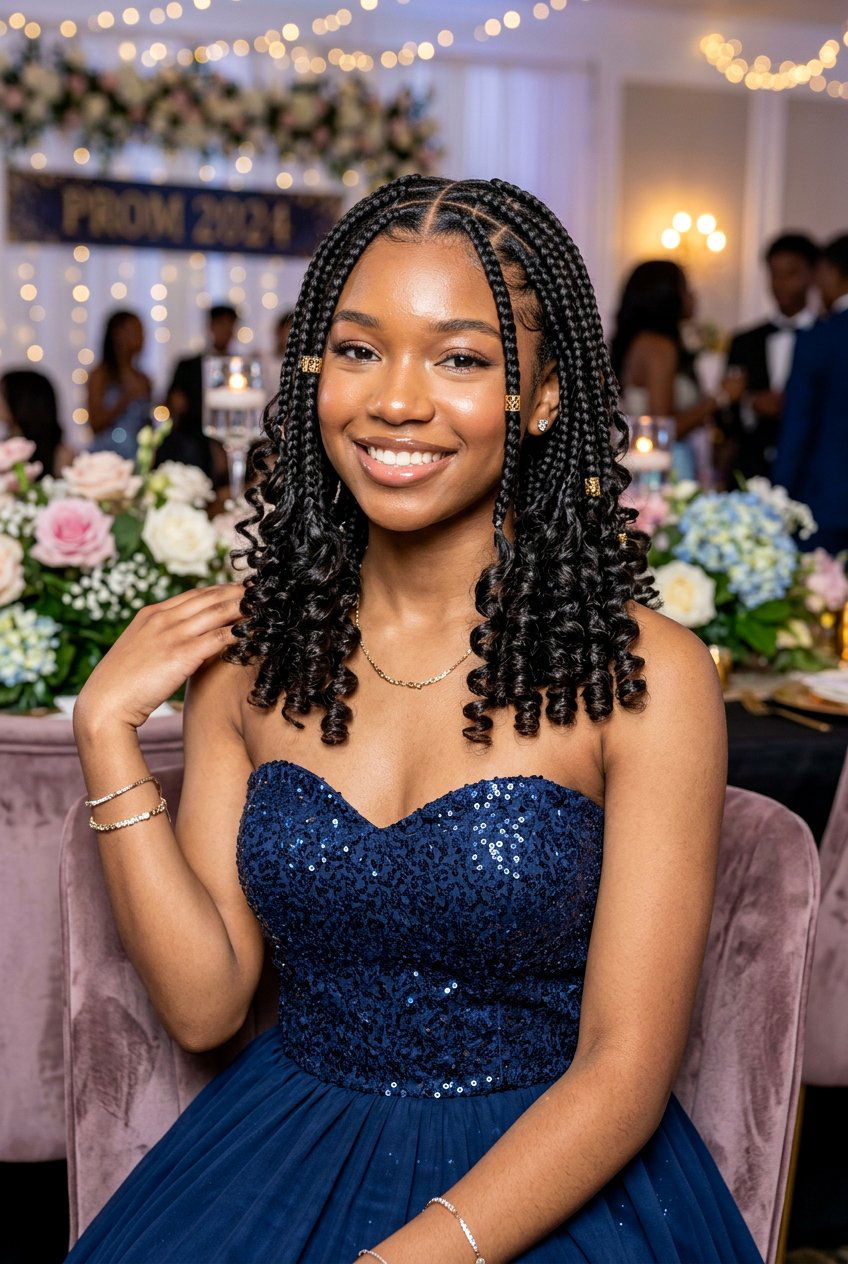Medium Knotless Braids with Curly Ends - 20 prom knotless braids with curls - 20 prom knotless braids with curls