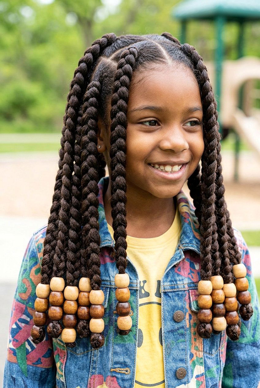 Medium Knotless Braids with Gold Beads - 20 kids knotless braids with beads - 20 kids knotless braids with beads
