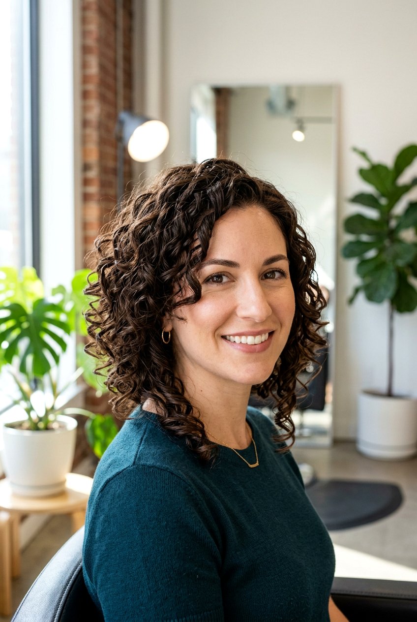 Medium Layered Curly A Line Bob - 20 medium haircut for oval face women - 20 medium haircut for oval face women