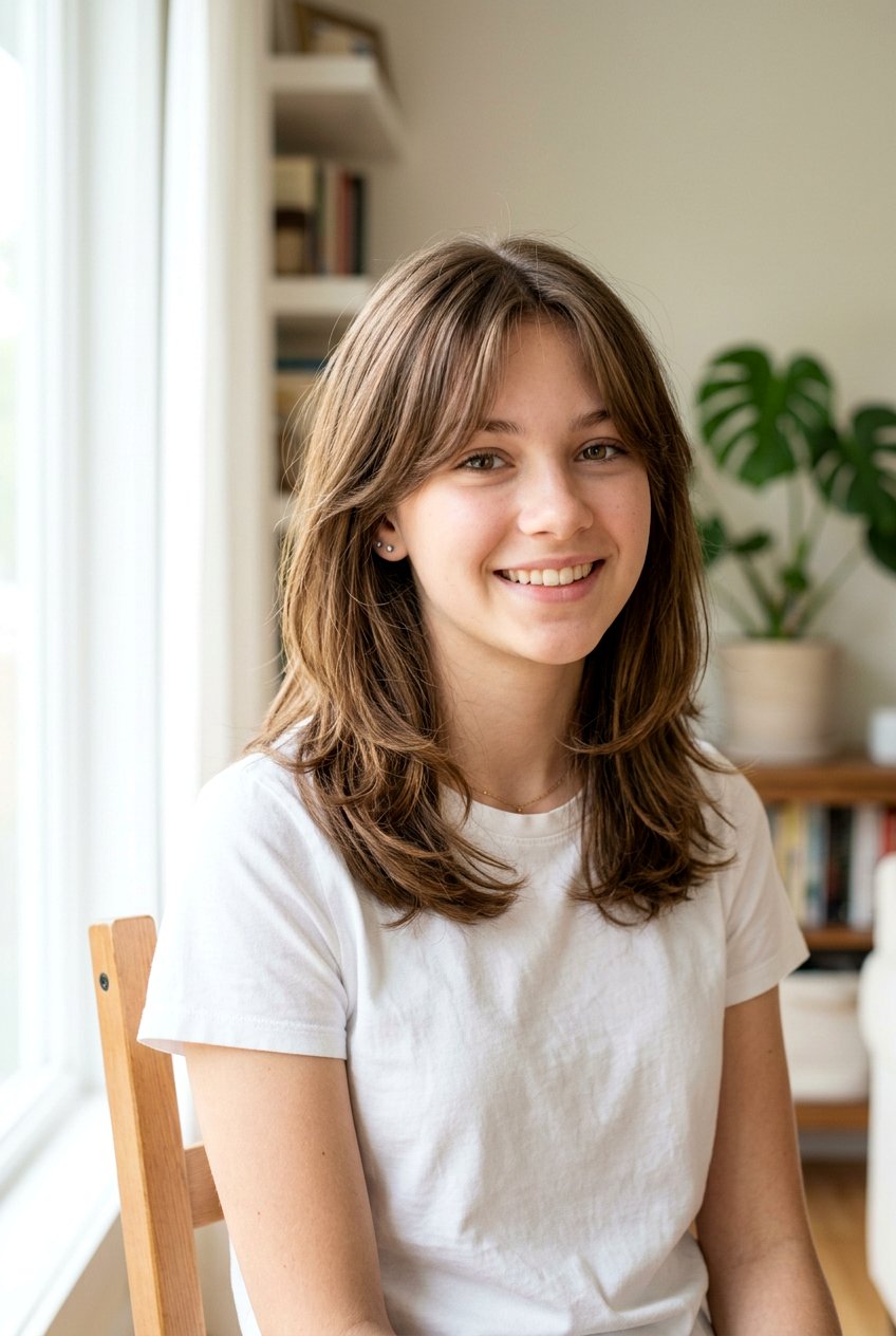 Medium Layered Cut With Curtain Bangs - 20 curtain bangs for teenage girls - 20 curtain bangs for teenage girls