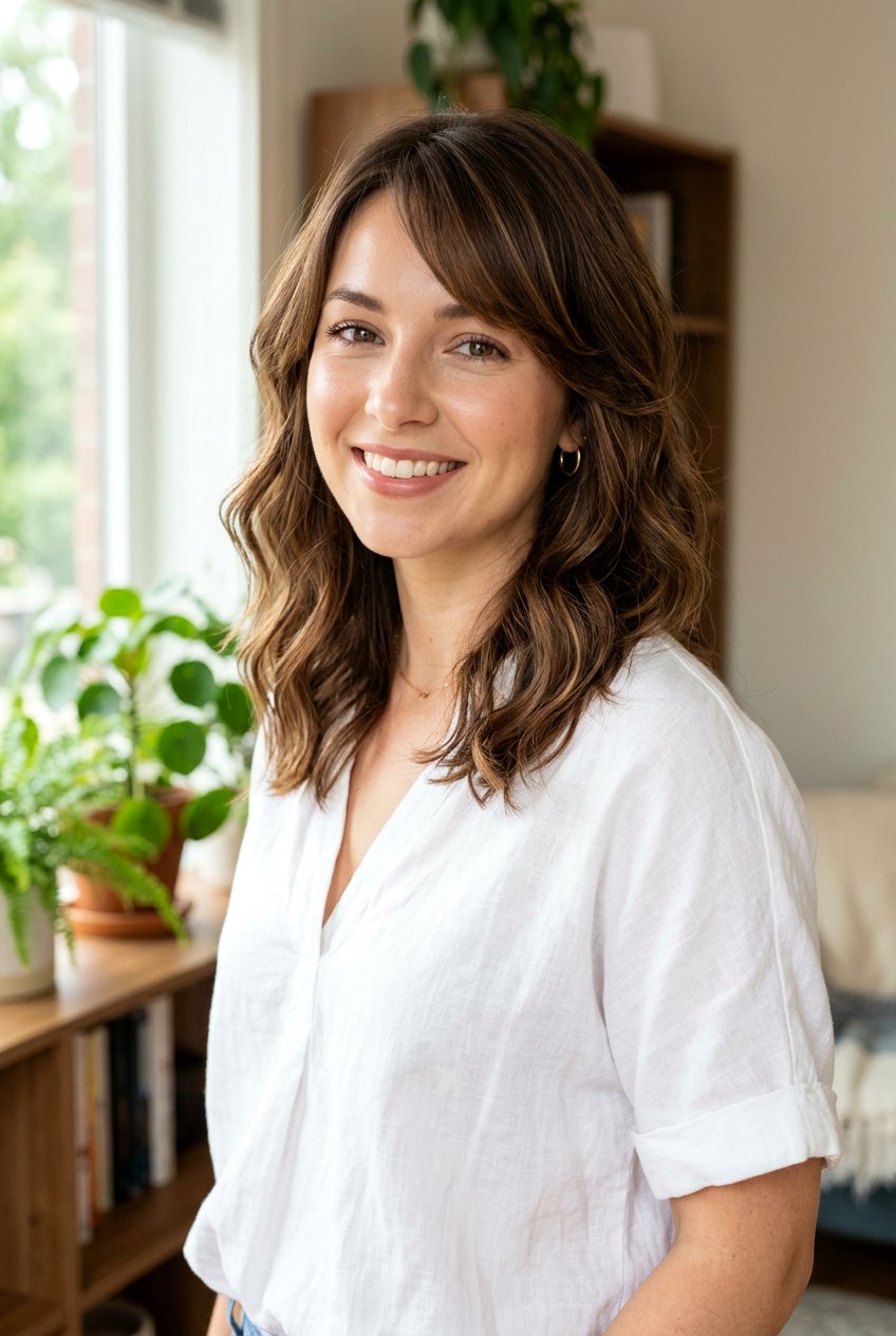 Medium Layered Cut With Side Bangs - 20 medium haircut for square face women - 20 medium haircut for square face women