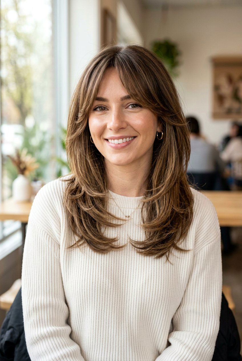 Medium Layered Cut With Side Swept Curtain Bangs - 20 trendy layered haircuts 2026 - 20 trendy layered haircuts 2026