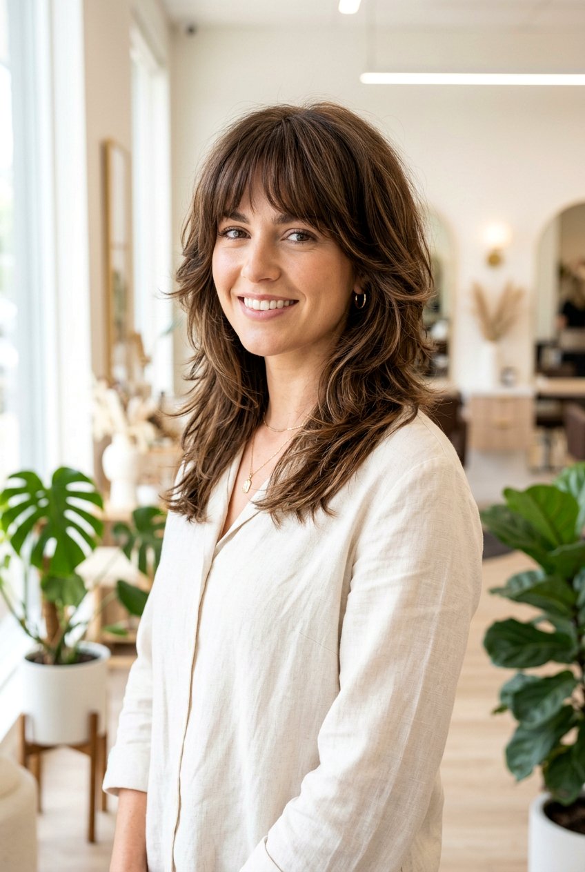 Medium Layered Feather Cut With Fringe - 20 feather cut for medium hair - 20 feather cut for medium hair