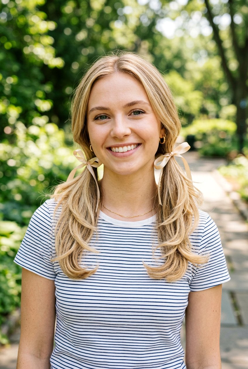 Medium Layered Hair Blonde Ribbon Pigtails - 20 blonde ribbons for medium layered hair - 20 blonde ribbons for medium layered hair