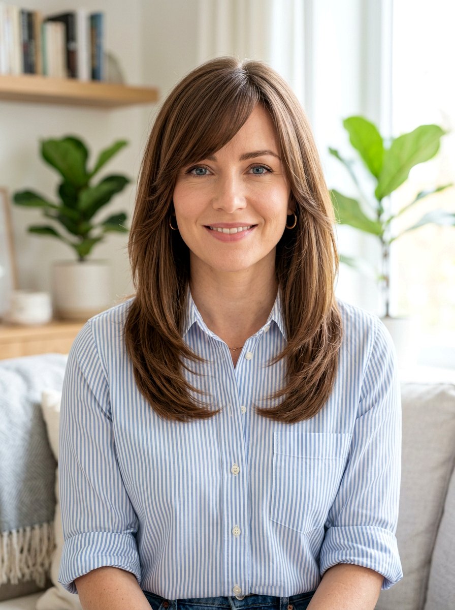 Medium Layered Haircut With Long Side Bangs - 20 polished medium layered haircut - 20 polished medium layered haircut