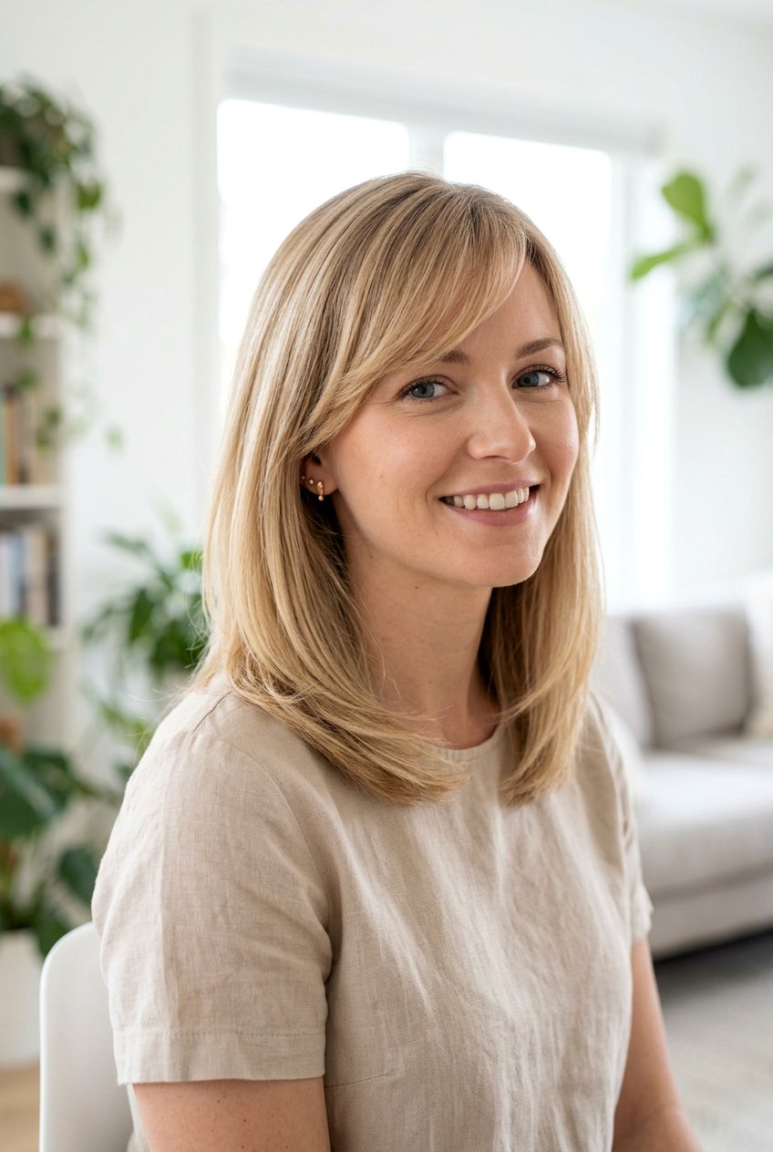 Medium Layered Lob With Side Swept Bangs For Fine Hair - 20 shoulder length haircut for fine hair with bangs - 20 shoulder length haircut for fine hair with bangs