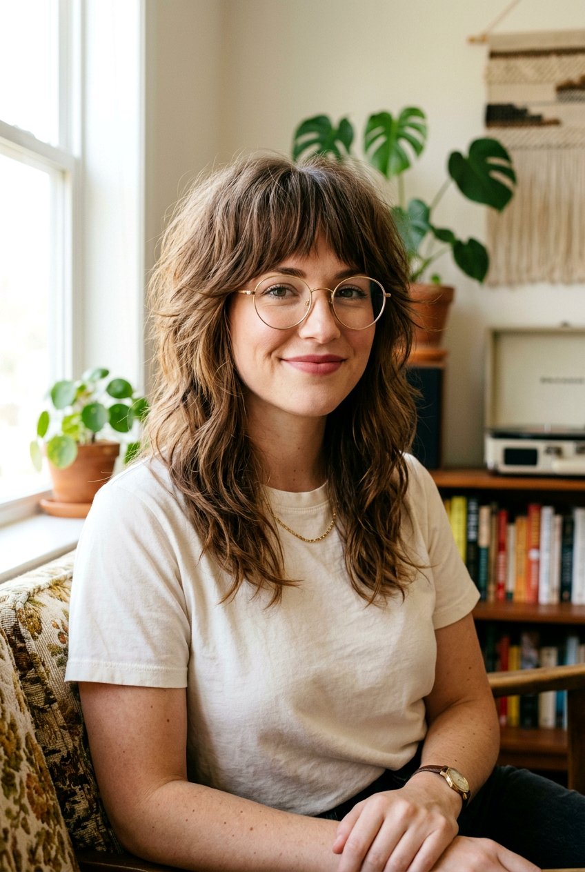 Medium Layered Shag With Round Glasses - 20 medium shag for women with glasses - 20 medium shag for women with glasses