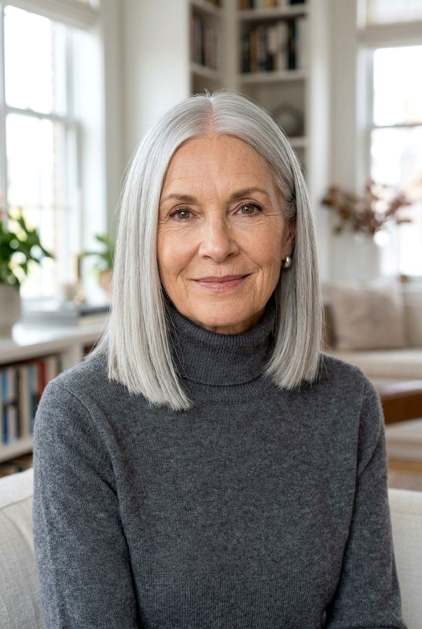 Medium Length Blunt Lob With Center Part - 20 medium haircut for women over 70 - 20 medium haircut for women over 70