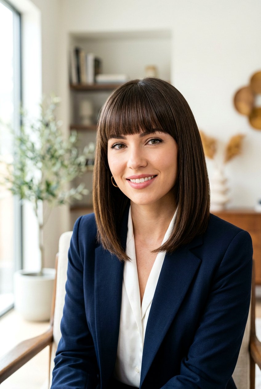 Medium Length Classic A Line Bob With Bangs - 20 medium haircut for oval face women - 20 medium haircut for oval face women