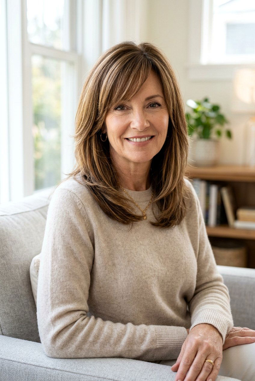 Medium Length Cut With Long Bangs And Highlights - 20 medium haircut for women over 50 with bangs - 20 medium haircut for women over 50 with bangs