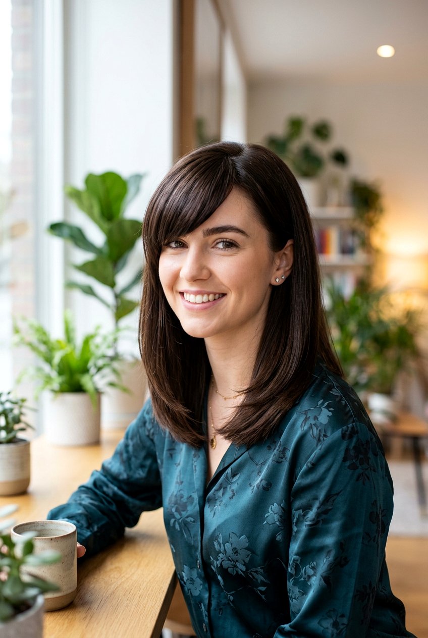 Medium Length Cut With Thick Side Fringe - 20 medium haircut for oval face women - 20 medium haircut for oval face women