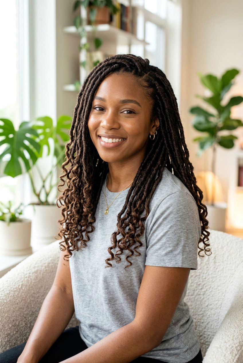 Medium Length Faux Locs With Curly Ends - 20 faux locs with curly ends - 20 faux locs with curly ends