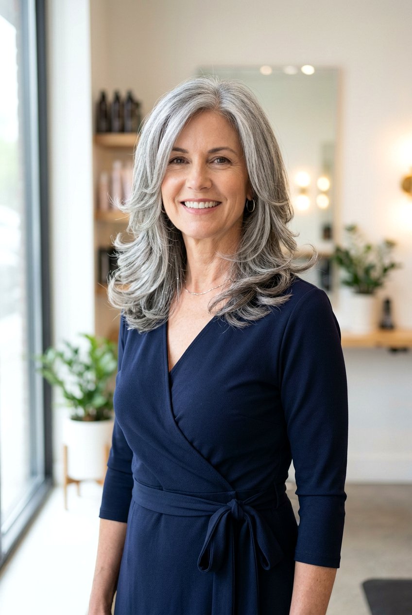 Medium Length Gray Hair With Face Framing Layers - 20 gray hair with face framing layers - 20 gray hair with face framing layers