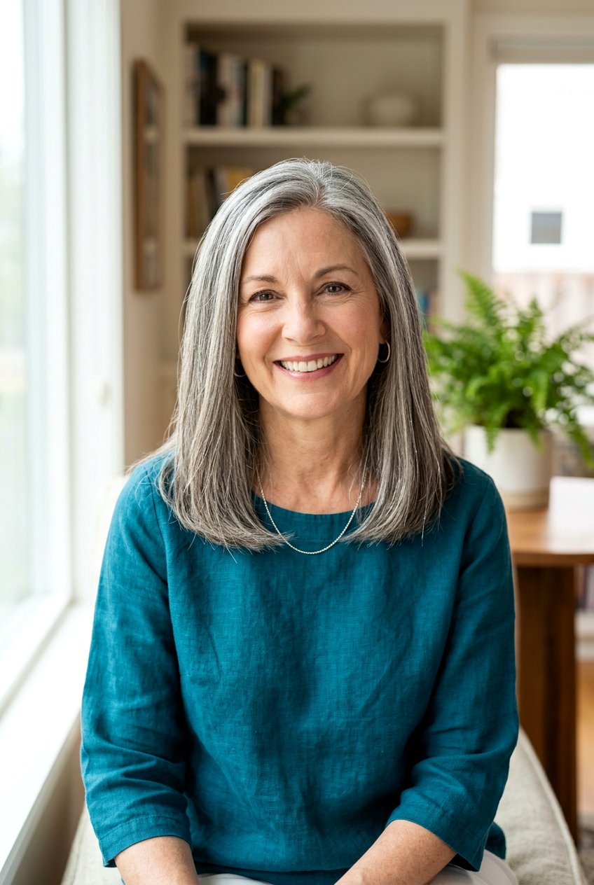 Medium Length Gray Transition - 20 natural gray transition with babylights - 20 natural gray transition with babylights