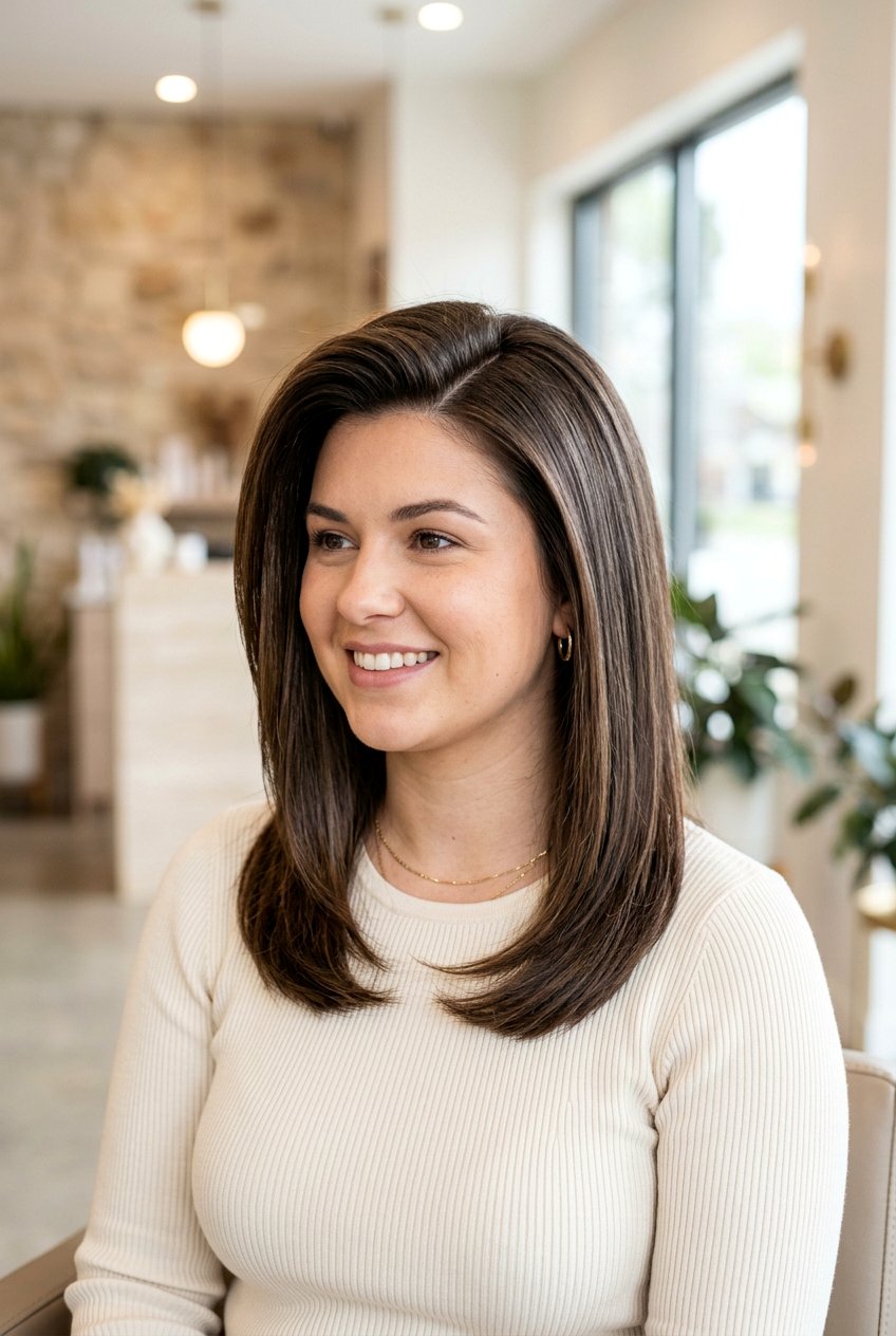 Medium Length Haircut With Side Part - 20 medium haircut for round face women - 20 medium haircut for round face women