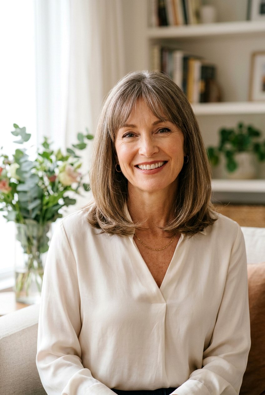 Medium Length Lob With Soft Bangs - 20 medium haircut for women over 50 with bangs - 20 medium haircut for women over 50 with bangs