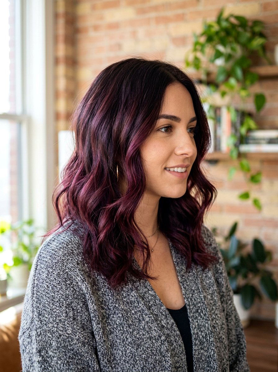 Medium Length Plum Brunette Balayage - 20 winter plum brunette balayage - 20 winter plum brunette balayage